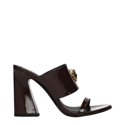 Versace Woman Sandals Dark Brown Size 8 Leather In Multi