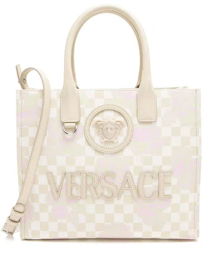 Versace Brown Logo Canvas La Medusa Small Tote (authentic Pre-loved)