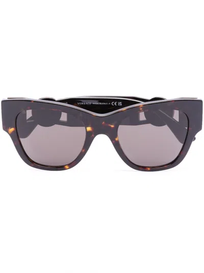 Versace Logo-plaque Round-frame Sunglasses In Brown