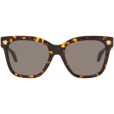 Versace Brown Medusa Wide Sunglasses In Pattern