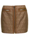 VERSACE BROWN MINI -SKIRT WITH ALL-OVER LOGO LETTERING PRINT IN CANVAS WOMAN