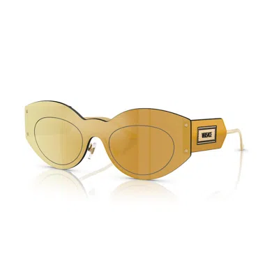 Versace Brown Mirror Gold Shield Ladies Sunglasses Ve2276 10027p 144 In Orange
