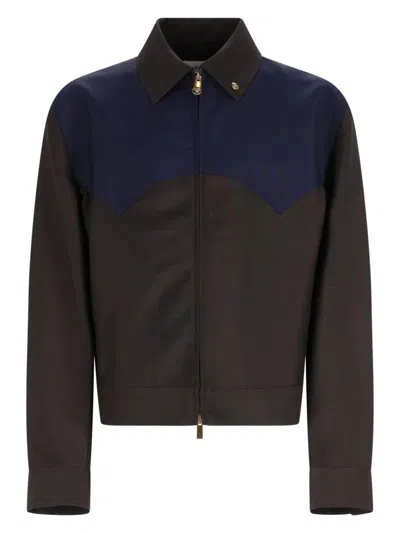 Versace Brown Mohair Wool Cotton Viscose Sports Jacket In Black
