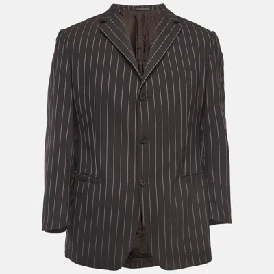 Pre-owned Versace Brown Pinstripes Wool Single Breasted Blazer Xl