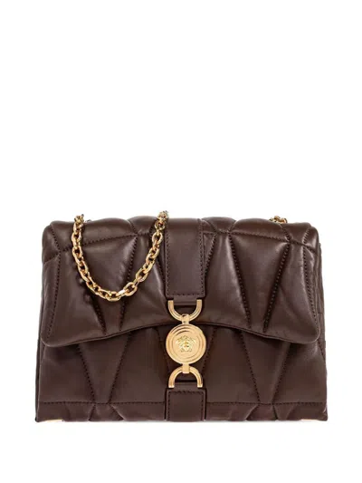 Versace Brown Quilted ‘kleio' Shoulder Bag In Multi