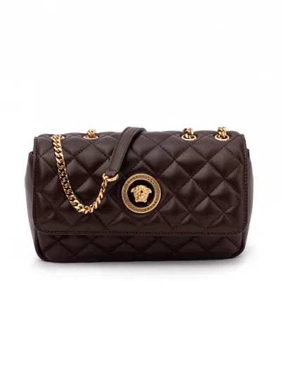 Versace Brown Quilted Leather Shoulder Strap Women's Bag In Beige