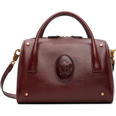 Versace Brown Roomy Leather Boston Bag In Burgundy