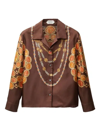 Versace Shirt Printed Shirt Look 62 Brown With Printed Silk Motif For Women