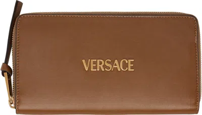 Versace Brown '' Tag Long Wallet In 1n19v-brown-gold Ver