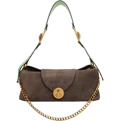 Versace Brown Vivian Embellished Suede Clutch In 2nq2j Taupe Mint Gol