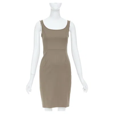 Pre-owned Versace Brown Wool Blend Zip Back Scoop Neck Cocktail Sheath Mini Dress It38 Xs