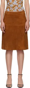 Versace Brown Zip Suede Midi Skirt In Brown