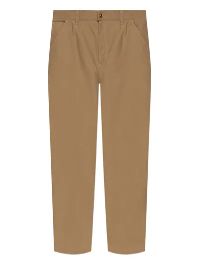 Versace Buckle-detail Cotton Trousers In Brown