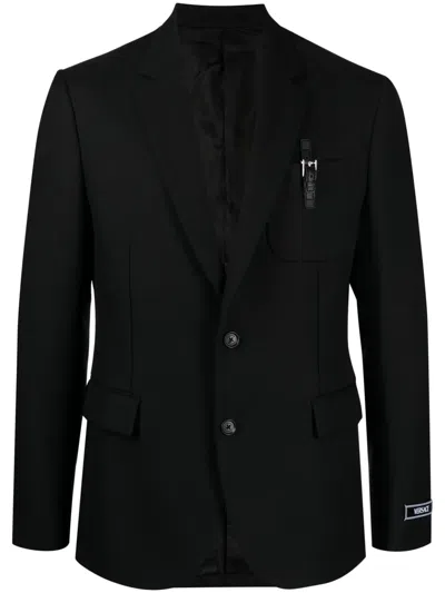 Versace Buckle-detail Single-breasted Blazer In Black