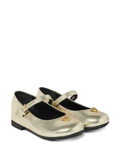 Versace Kids' Buckle-embellishment Ballerinas In Gold