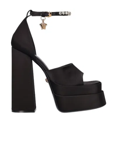 Versace Buckle High-heeled Sandals In Black