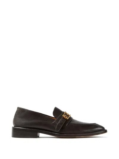 Versace Buckle Loafers In Brown