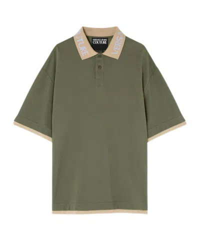 Versace Buckle Short Sleeve Polo Shirt In Green