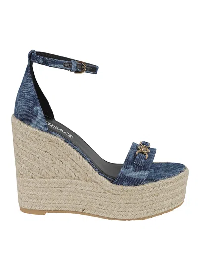 Versace Buckled Ankle Strap Wedge Sandals In Blue
