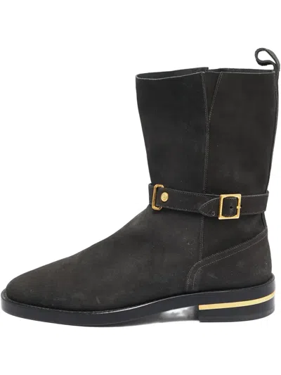 Pre-owned Versace Buckled Suede Ankle Boots In Green