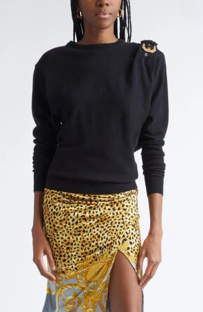 Versace Wool Sweater With Buckle Detail And Long Sleeves In Black