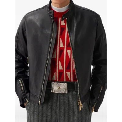 Versace Buckle-detail Leather Jacket In Black