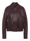 Versace Buffalo Leather Jacket Collared Design In Burgundy