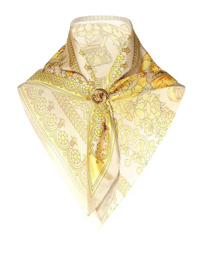 Versace Two-tone Silk Scarf In Gold