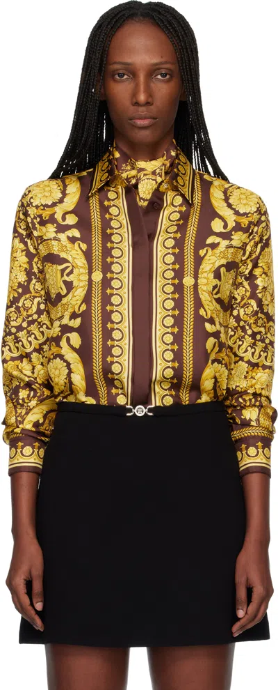 Versace Silk Twill Shirt Shirts Bordeaux In Multi