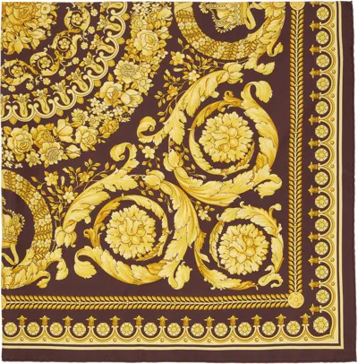 Versace Burgundy & Yellow Silk Twill Scarf