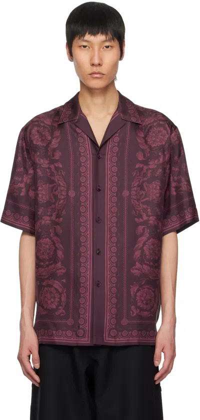 Versace Burgundy Barocco Silk Shirt In Print