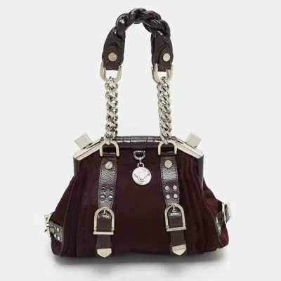 Pre-owned Versace Burgundy Calf Hair And Patent Leather Madonna Satchel