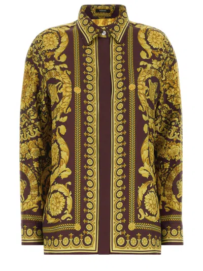 Versace Burgundy Marcos Silk Shirt In Black