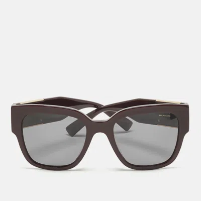 Pre-owned Versace Burgundy Mod 4437 Medusa Polarized Squared Sunglasses