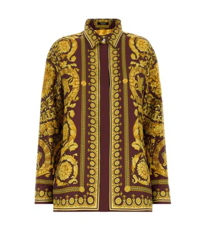 Versace Burgundy Printed Shirt In Gold