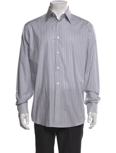 Pre-owned Versace Business Fit Striped Shirt In Blue