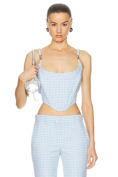 Versace Bustier Top In Pale Blue & White