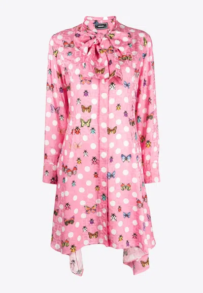 Versace Butterflies And Ladybugs Mini Dress In Pink