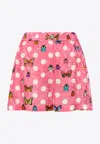 Versace Butterfly Polka Dot Elastic Waist Shorts In Pink
