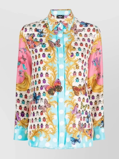 Versace Silk Shirt With Long Sleeves And Pointed Collar In Pastel
