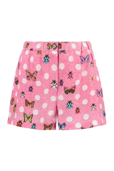Versace Butterflies-print Silk-blend Shorts In Pink