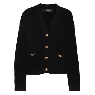 Versace Medusa-plaque V-neck Cardigan In Black