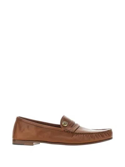 Versace Button-detail Loafers In Brown