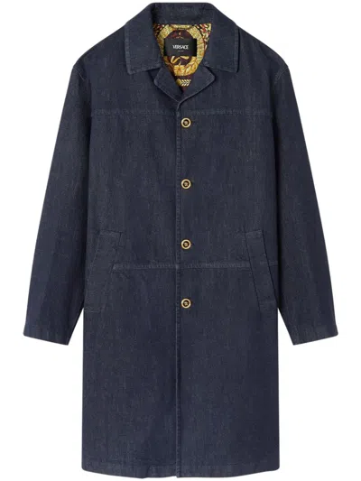 Versace Button Down Coat In Black