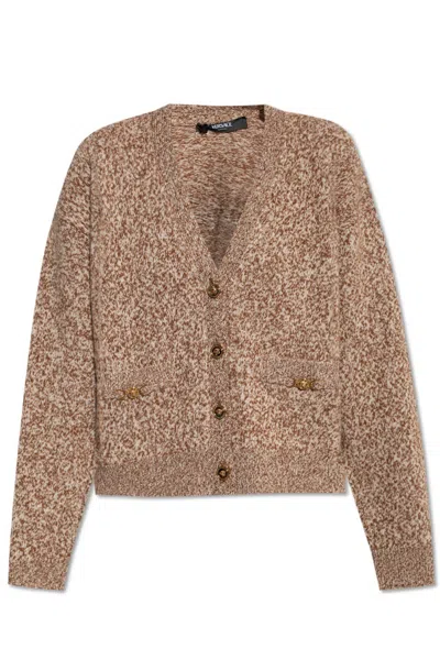 Versace Button-down Textured Cardigan In Brown