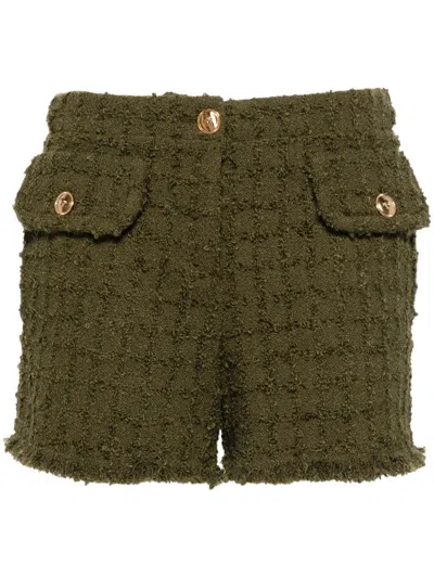 Versace Button-embellished Tweed Shorts In 1gm10 - Dark Olive