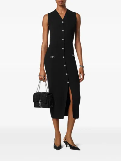 Versace Button-fastening Midi Dress In Black
