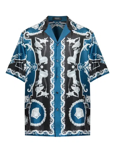 Versace Button-fastening Pattern Shirt In Blue