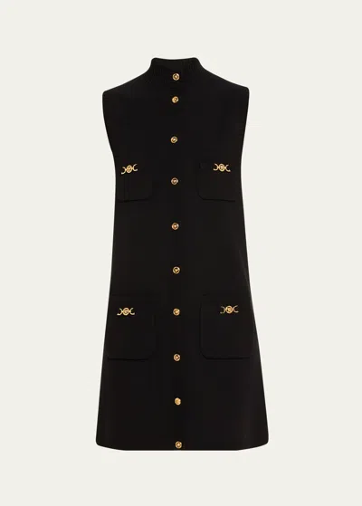 Versace Black Mini Sleeveless Dress With Medusa Detail