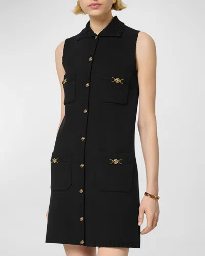 VERSACE BUTTON-FRONT KNIT MEDUSA MINI DRESS